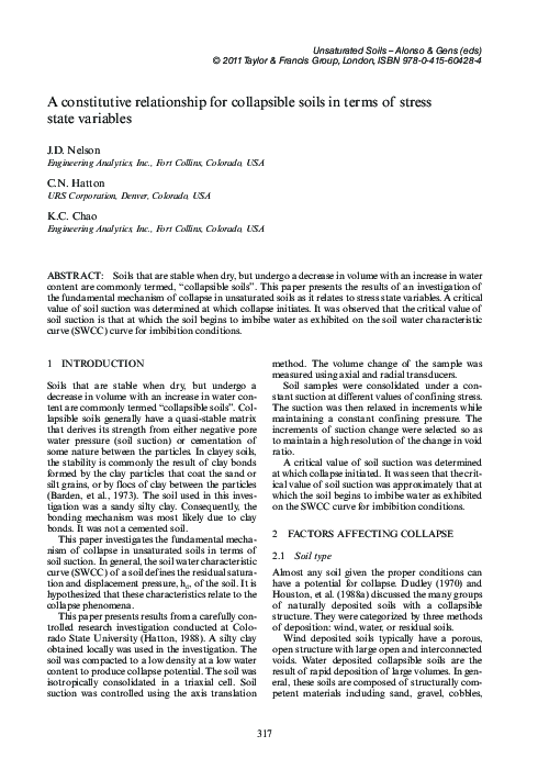(PDF) A constitutive relationship for collapsible soils in terms of ...