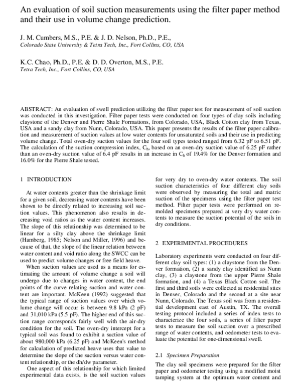 (PDF) An evaluation of soil suction measurements using the filter paper ...