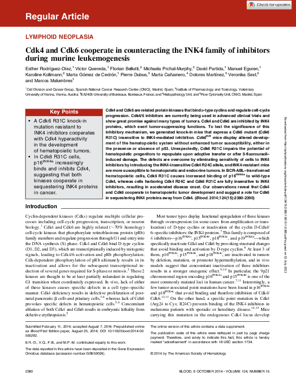 (PDF) Cdk4 and Cdk6 cooperate in counteracting the INK4 family of ...