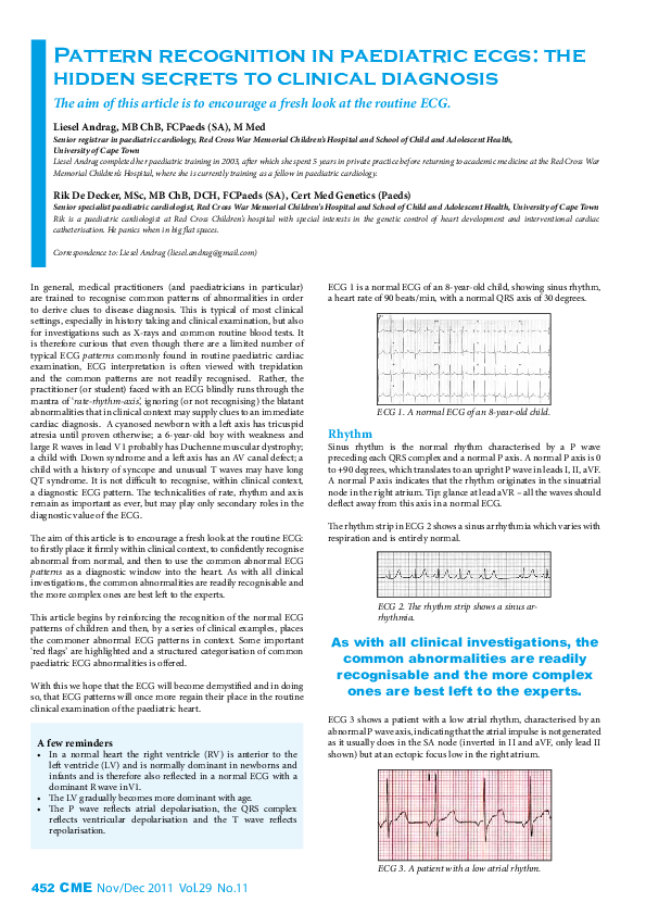 (PDF) Pattern recognition in paediatric ECGs: The hidden secrets to ...