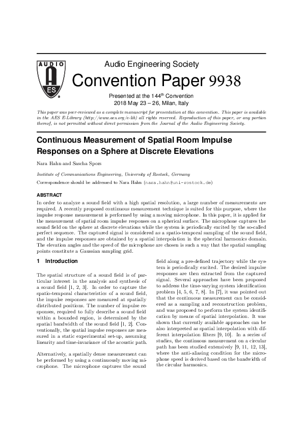 (PDF) Continuous Measurement of Spatial Room Impulse Responses on a ...