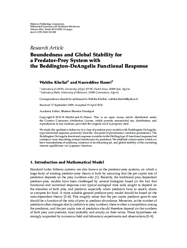 (PDF) Boundedness and Global Stability for a Predator-Prey System with ...