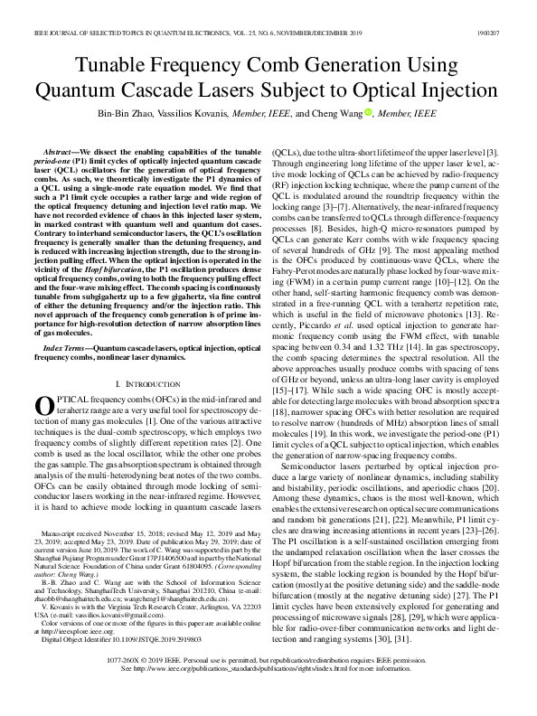 (PDF) Tunable Frequency Comb Generation Using Quantum Cascade Lasers ...