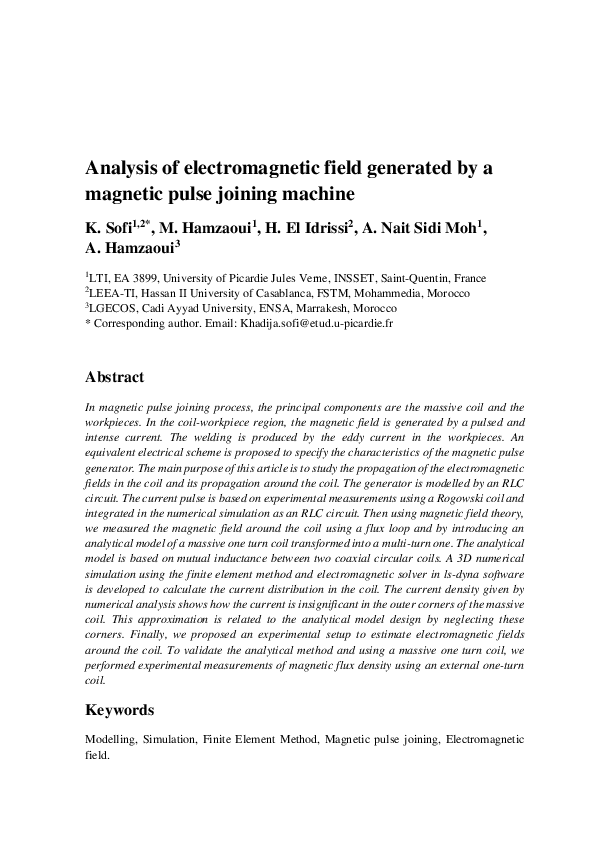 (PDF) Analysis of electromagnetic field generated by a magnetic pulse ...
