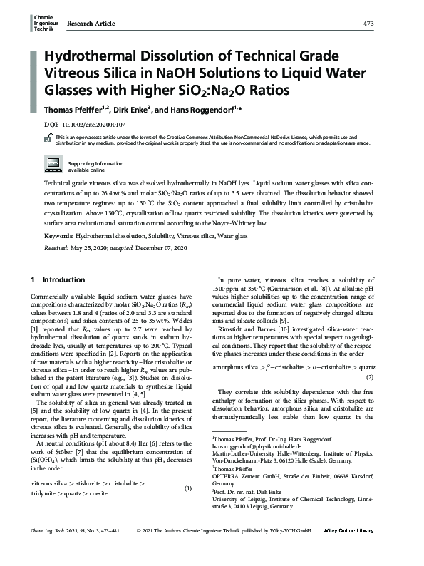 (PDF) Hydrothermal Dissolution of Technical Grade Vitreous Silica in ...