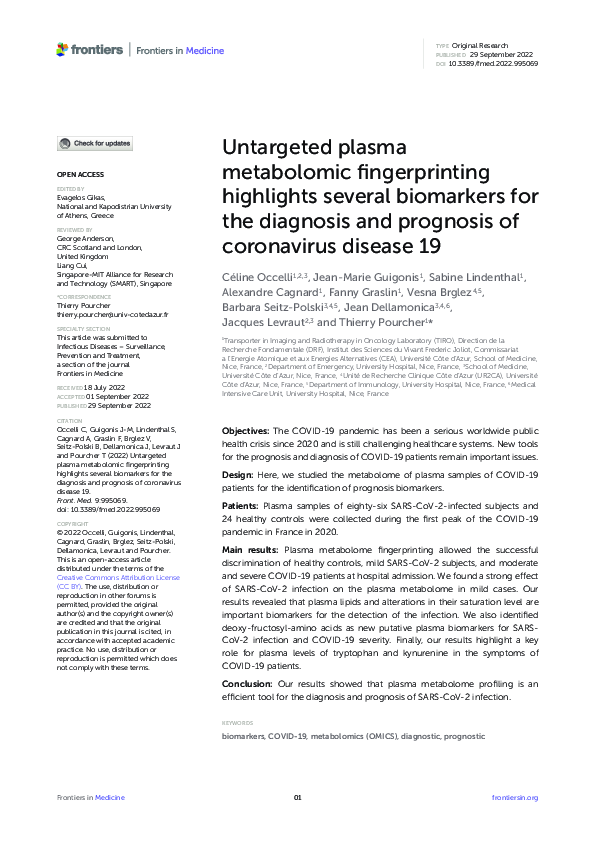 (PDF) Untargeted plasma metabolomic fingerprinting highlights several ...