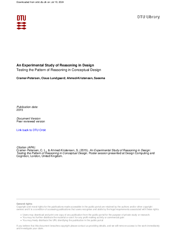 (PDF) An Experimental Study of Reasoning in Design:Testing the Pattern ...