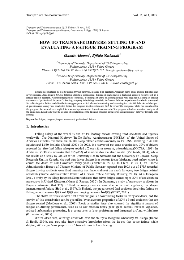 (PDF) How to Train Safe Drivers: Setting Up and Evaluating a Fatigue ...