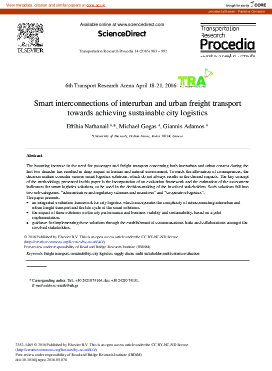 (PDF) Smart Interconnections of Interurban and Urban Freight Transport ...