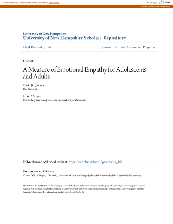 (PDF) A Measure of Emotional Empathy for Adolescents and Adults