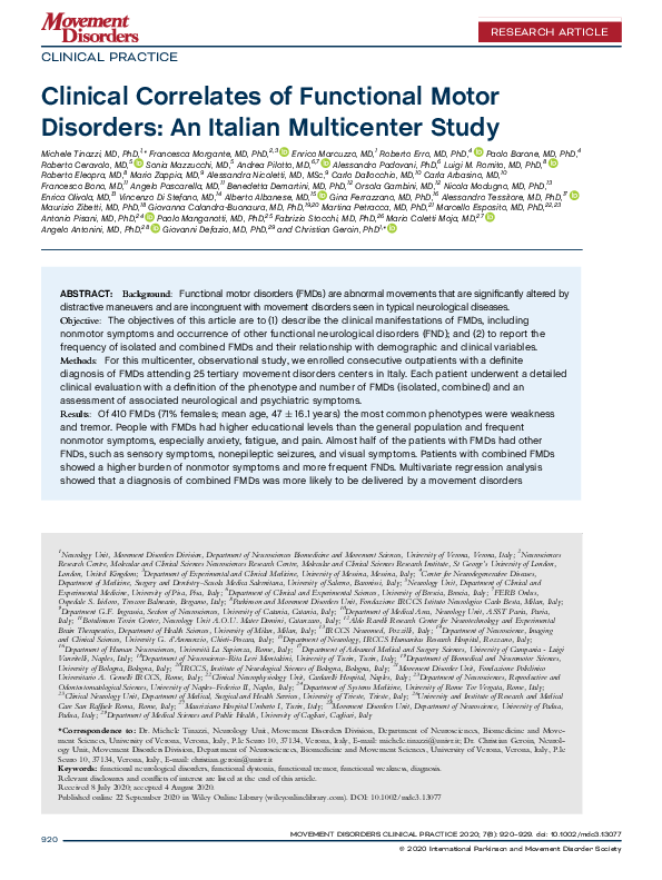 (PDF) Clinical Correlates of Functional Motor Disorders: An Italian ...