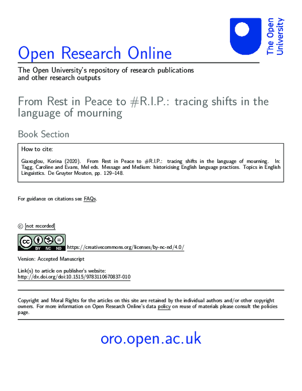 (PDF) 7 From Rest in Peace to #RIP: Tracing shifts in the language of ...