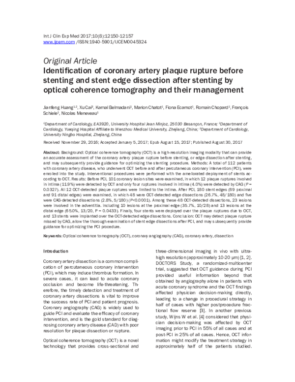 (PDF) Identification of coronary artery plaque rupture before stenting ...