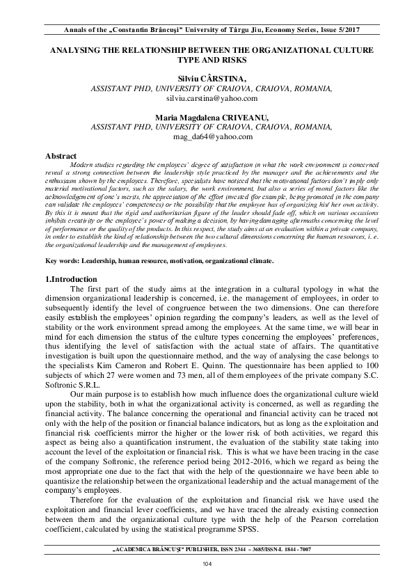 (PDF) Analysing the Relationship Between the Organizational Culture ...