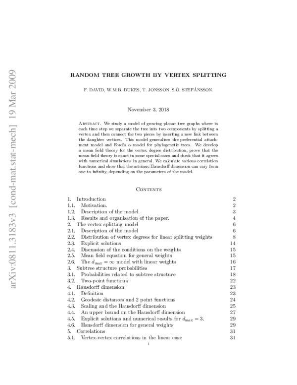 (PDF) Random tree growth by vertex splitting