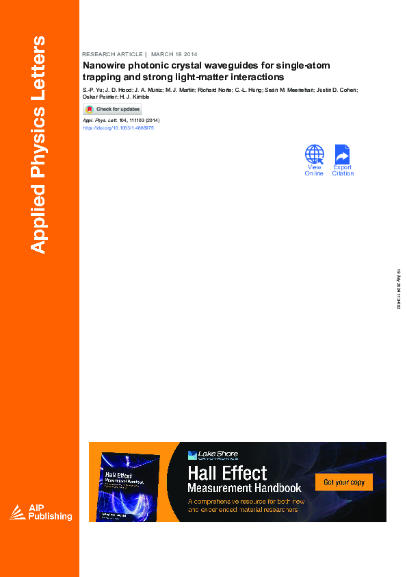 (PDF) Nanowire photonic crystal waveguides for single-atom trapping and ...