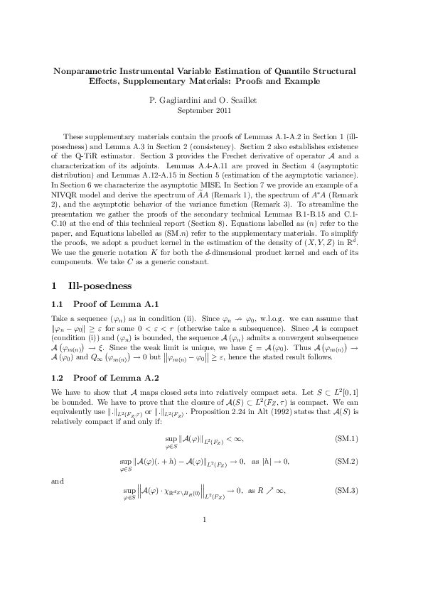 (PDF) Nonparametric Instrumental Variable Estimation of Quantile ...