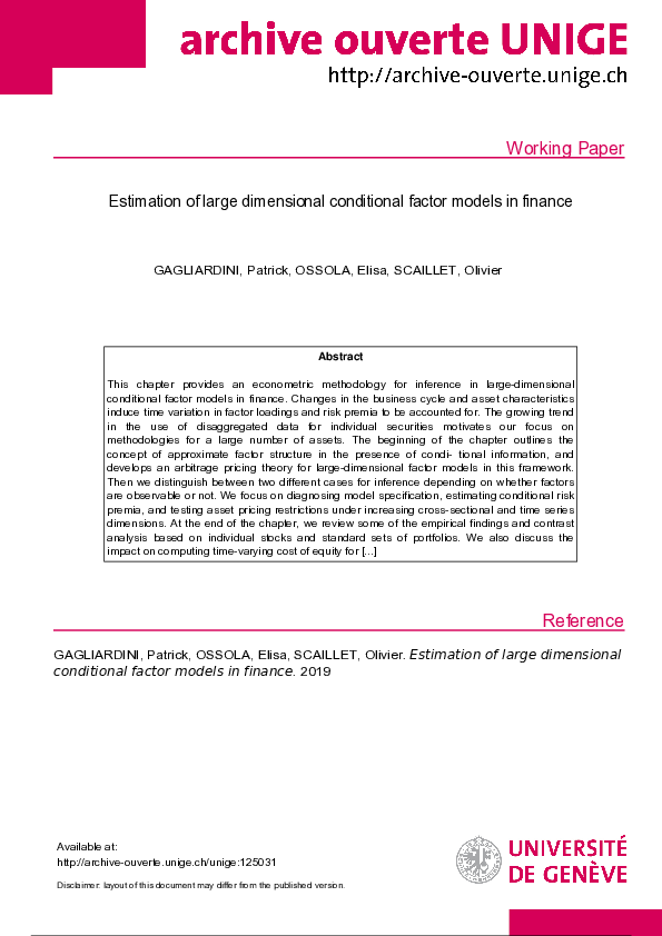 (PDF) Estimation of Large Dimensional Conditional Factor Models in Finance