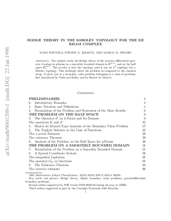 (PDF) Hodge theory in the Sobolev topology for the de Rham complex