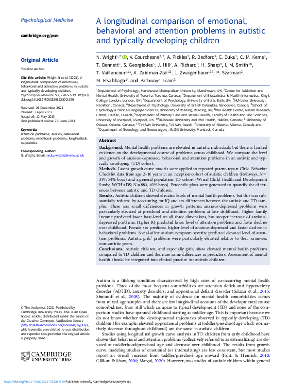 (PDF) A longitudinal comparison of emotional, behavioral and attention ...