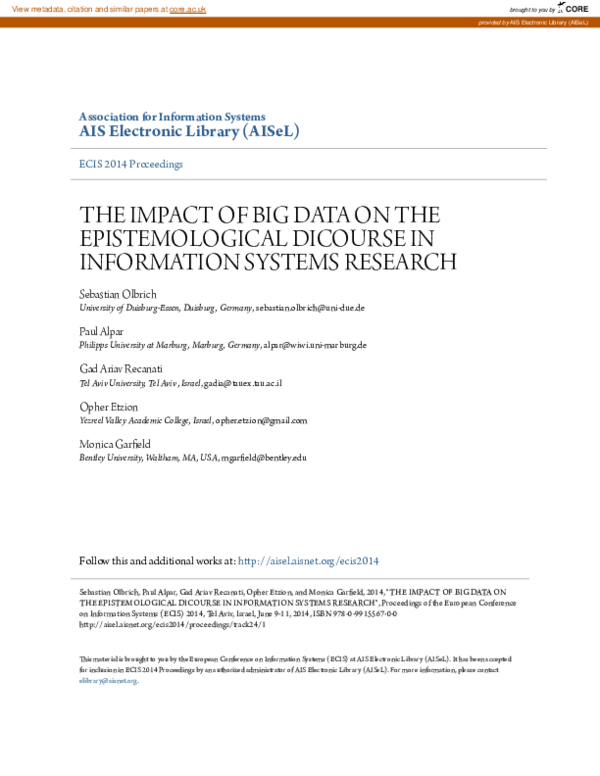 (PDF) The Impact of Big Data on the epistemological Dicourse in ...