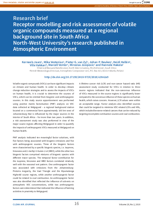 (PDF) Receptor modelling and risk assessment of volatile organic ...