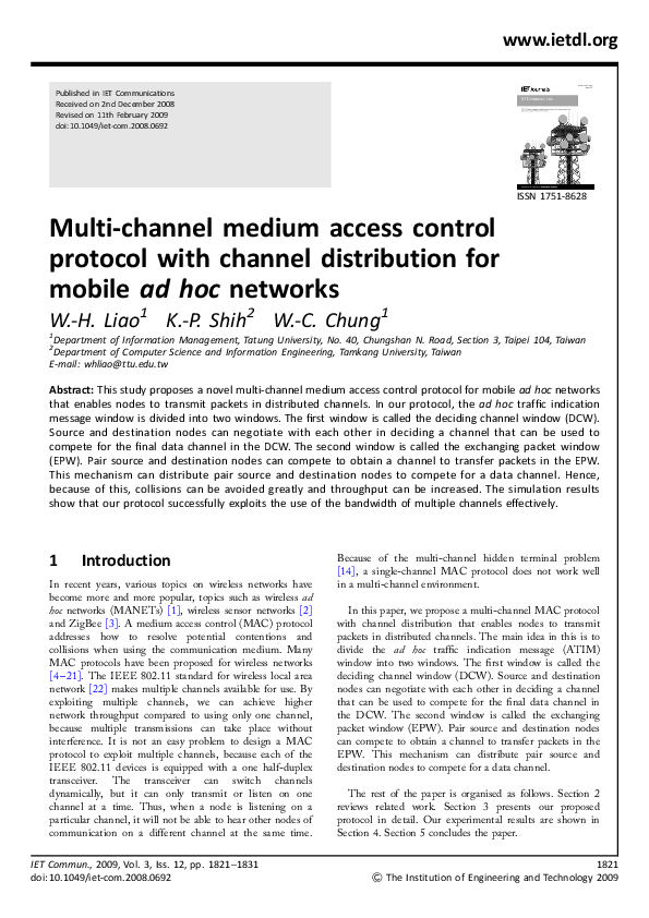 (PDF) Multi-channel medium access control protocol with channel ...