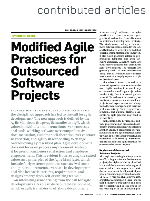(PDF) Modified agile practices for outsourced software projects