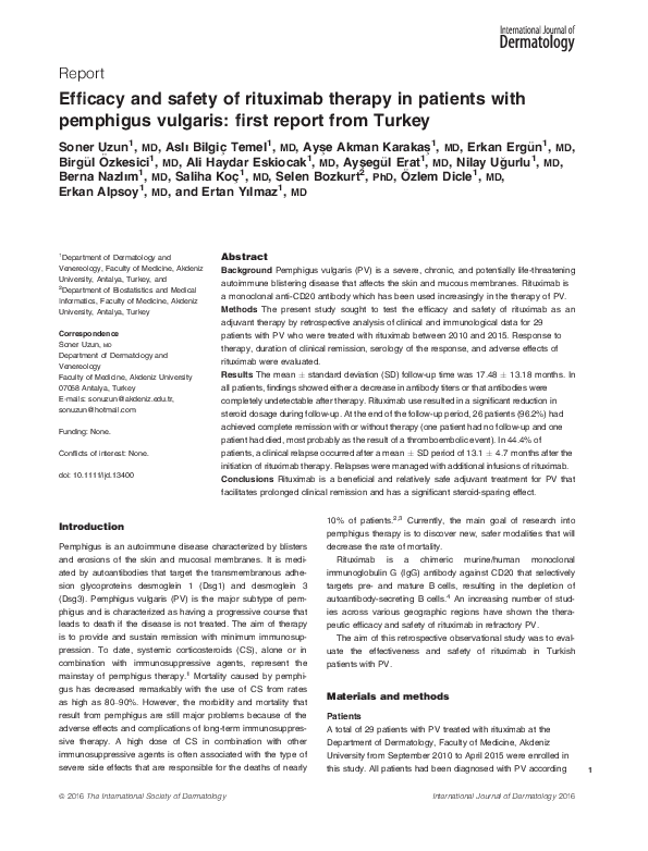 (PDF) Efficacy and safety of rituximab therapy in patients with ...