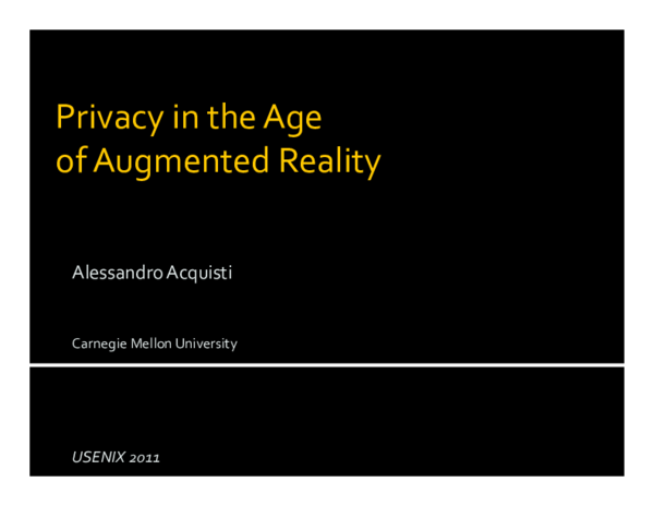 (PDF) Privacy in the Age of Augmented Reality