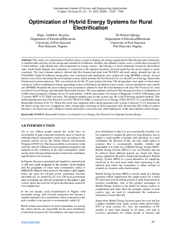 (PDF) Optimization of Hybrid Energy Systems for Rural Electrification