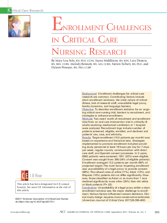 (PDF) Enrollment Challenges in Critical Care Nursing Research