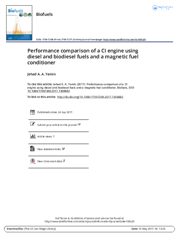 (PDF) Performance comparison of a CI engine using diesel and biodiesel ...