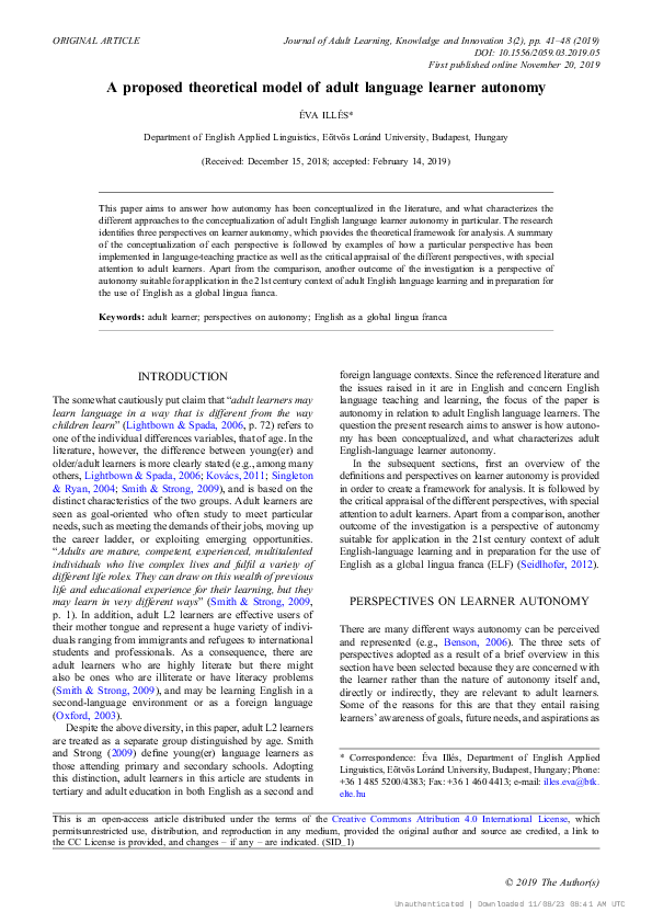 (PDF) A proposed theoretical model of adult language learner autonomy