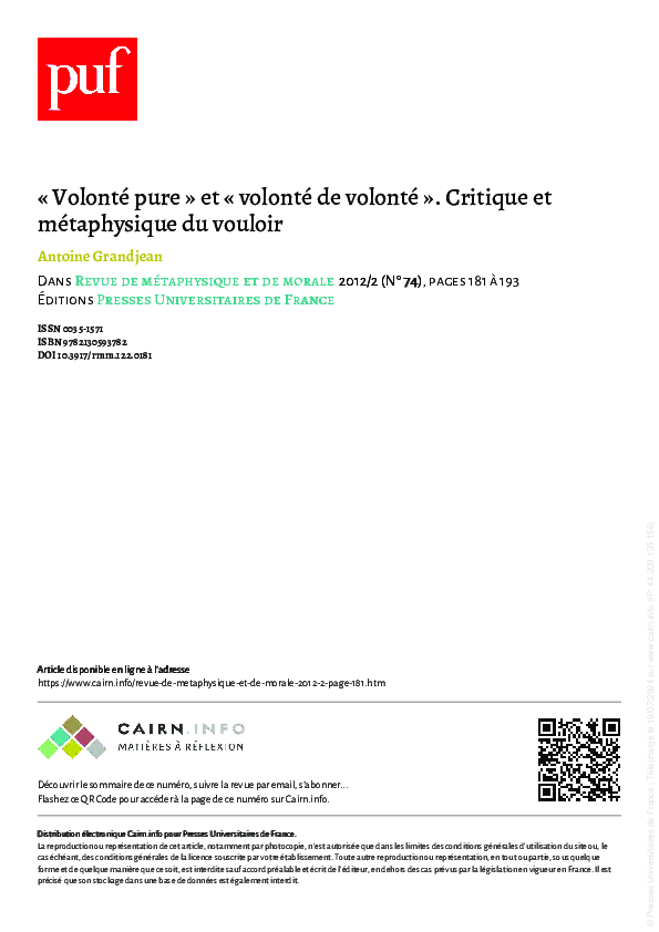 (PDF) « Volonté pure » et « volonté de volonté ». Critique et ...