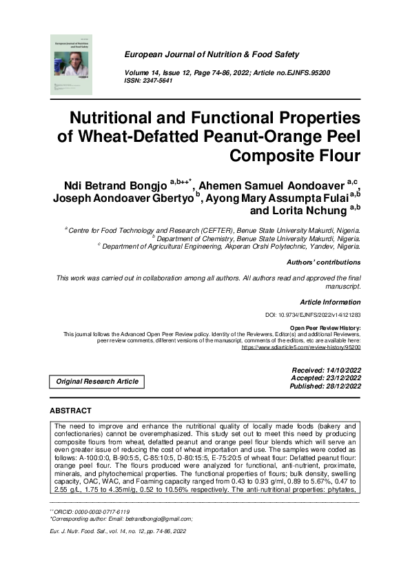 (PDF) Nutritional and Functional Properties of Wheat-Defatted Peanut ...