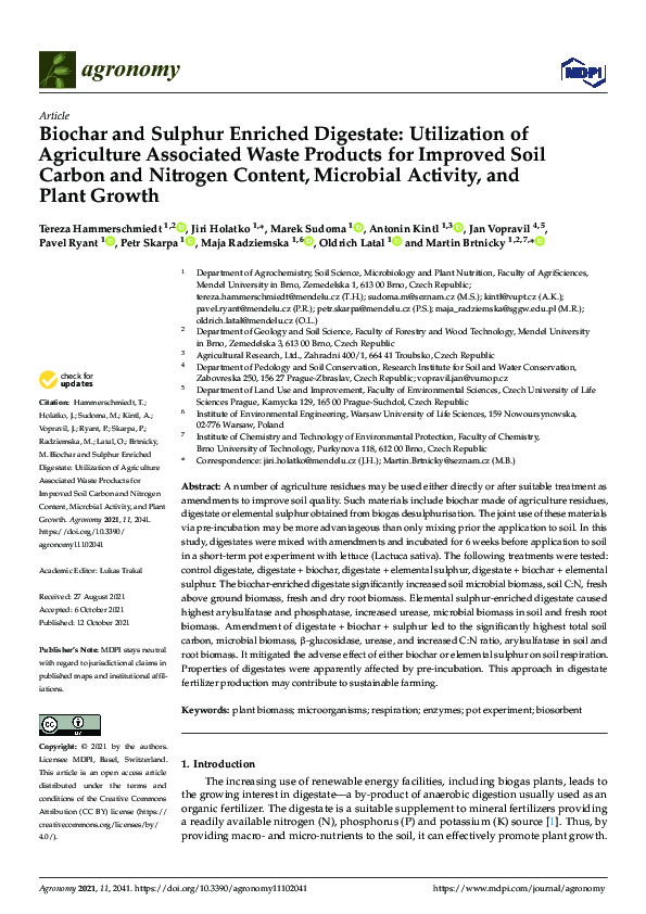 (PDF) Biochar and Sulphur Enriched Digestate: Utilization of ...