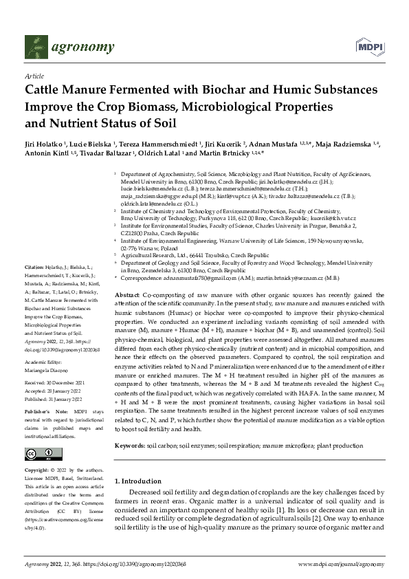 (PDF) Cattle Manure Fermented with Biochar and Humic Substances Improve ...