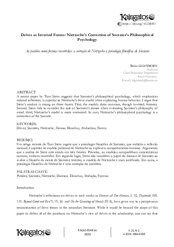 (PDF) Drives as Inverted Forms: Nietzsche's Correction of Socrates's ...