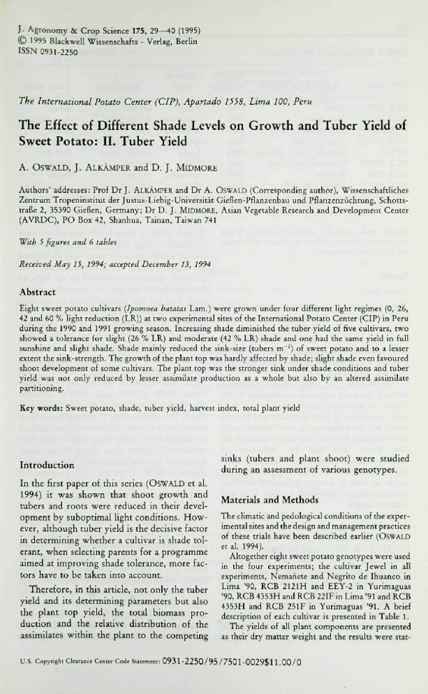 (PDF) The Effect of Different Shade Levels on Growth and Tuber Yield of ...