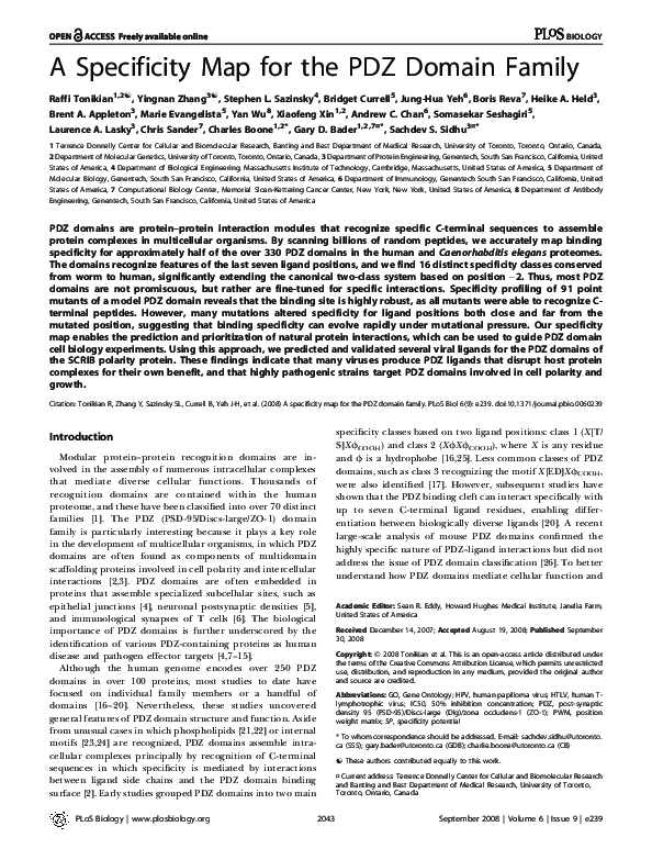 (PDF) A Specificity Map for the PDZ Domain Family