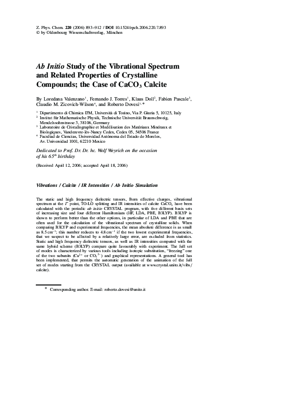 (PDF) Ab InitioStudy of the Vibrational Spectrum and Related Properties ...