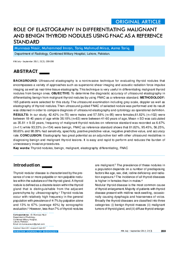 (PDF) Role of Elastography in Differentiating Malignant and Benign ...
