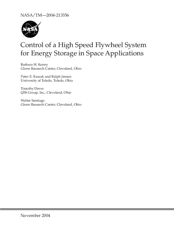 (PDF) Control of a High-Speed Flywheel System for Energy Storage in ...