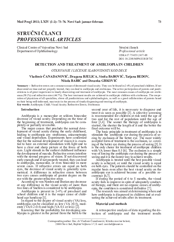 (PDF) Detection and treatment of amblyopia in children