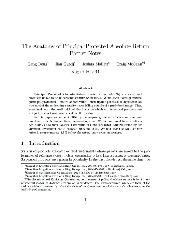 (PDF) The Anatomy of Principal-Protected AbsoluteReturn Barrier Notes