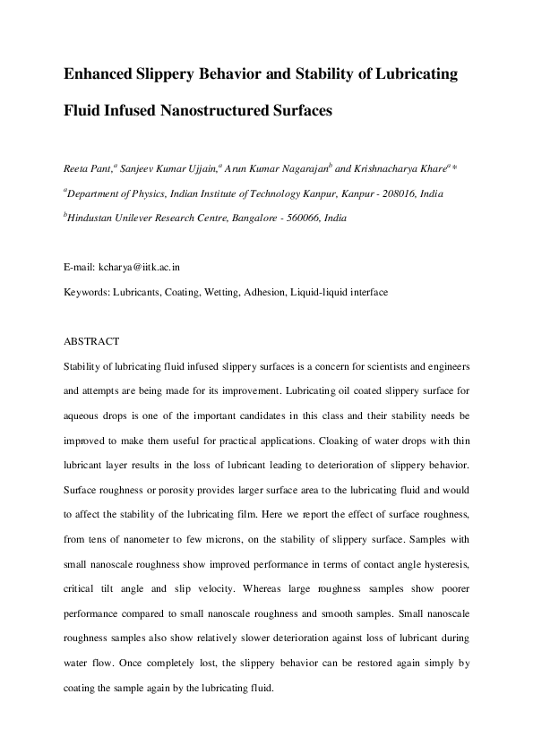 (PDF) Enhanced slippery behavior and stability of lubricating fluid ...