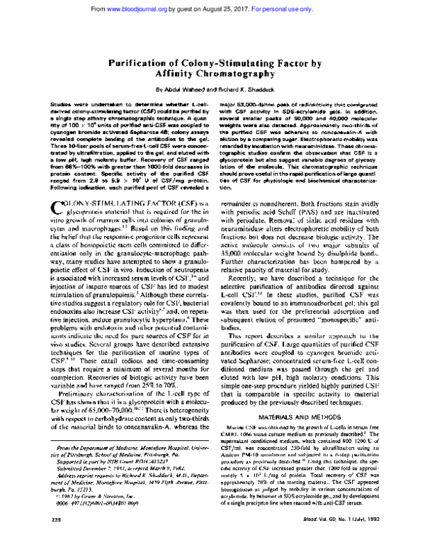(PDF) Purification of colony-stimulating factor by affinity chromatography