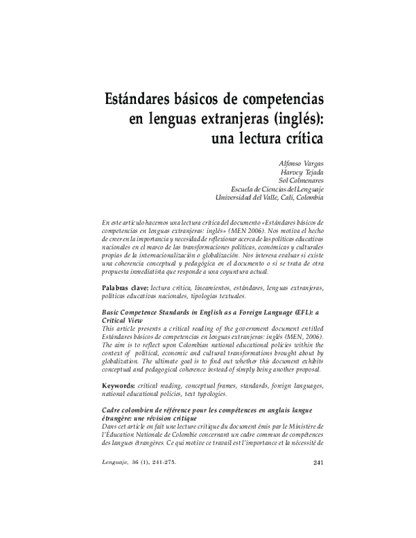 (PDF) Estándares básicos de competencias en lenguas extranjeras (inglés ...