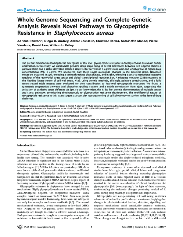 (PDF) Whole Genome Sequencing and Complete Genetic Analysis Reveals ...